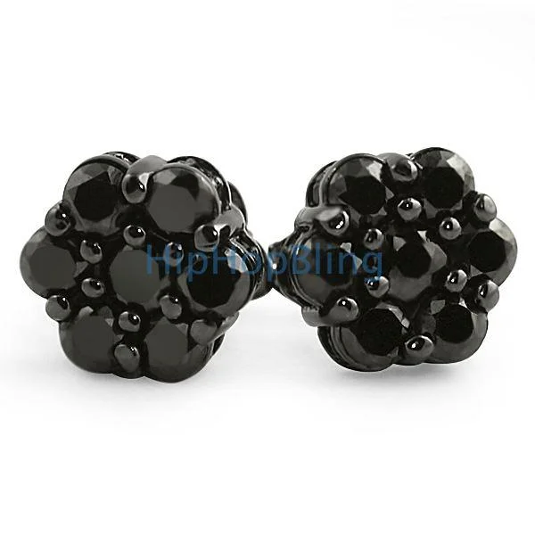 Earrings For City Glow-Bling Bling CZ Cluster Black Micro Pave Earrings