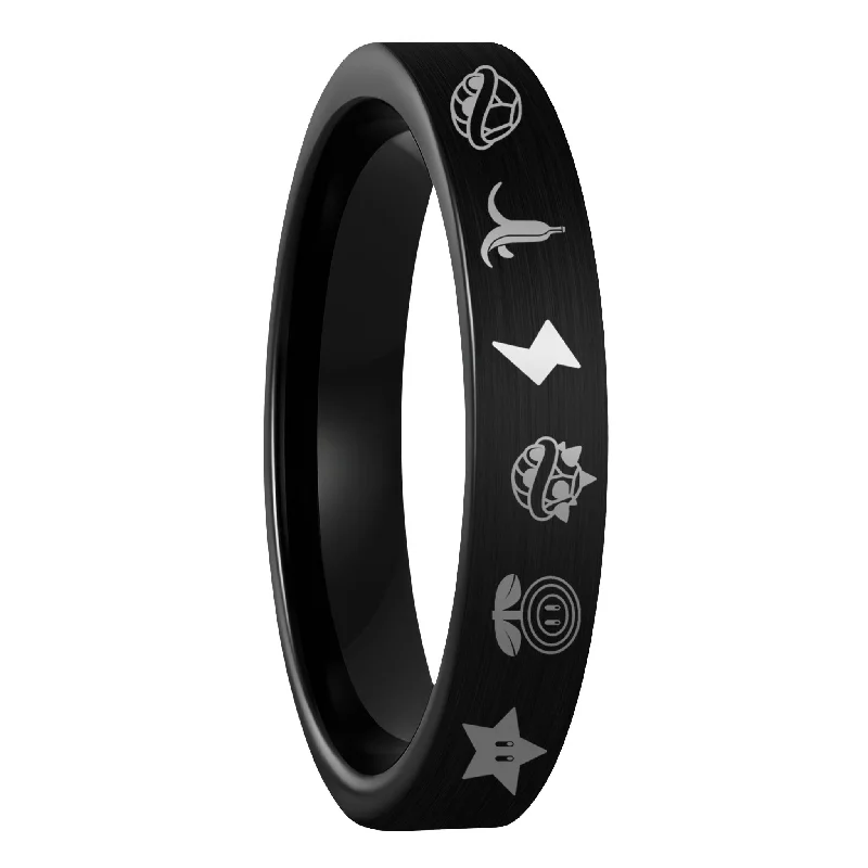 Rings For Tribe Gifts-Mario Kart Items Brushed Black Tungsten Women's Wedding Band