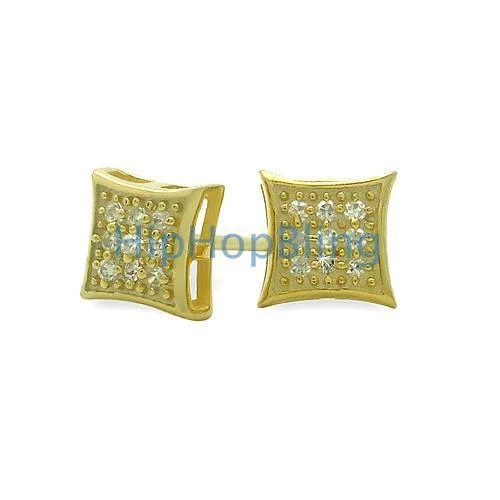 Earrings Gloss Routine-Small Puffed Kite Gold Vermeil CZ Micro Pave Earrings .925 Silver