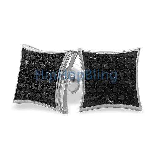 Super Neat Earrings-Large Puffed Kite Black CZ Micro Pave Earrings .925 Silver