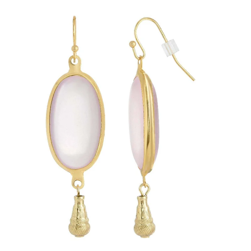 Earrings For Solo Shine-1928 Jewelry Oval Matte Rose Pink Stone Teardrop Bead Drop Earrings