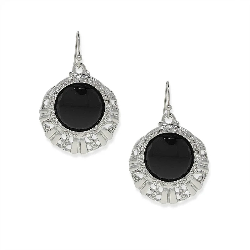 Hardy Earrings For Wear-1928 Jewelry Black Round Stone Textured Drop Earrings