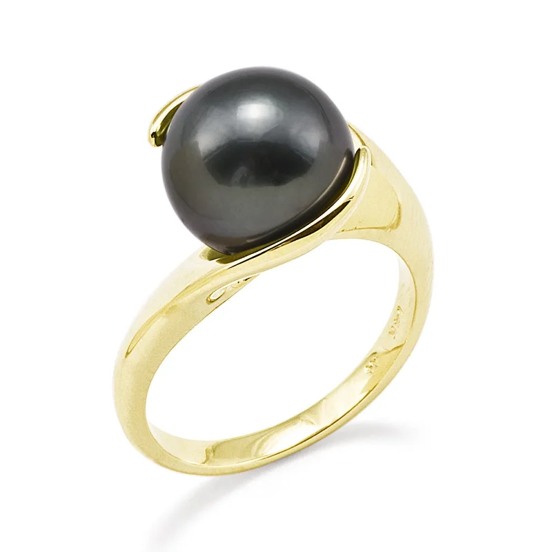 Rings Trending Favorites-Tahitian Black Pearl Ring in Gold - 10-11mm