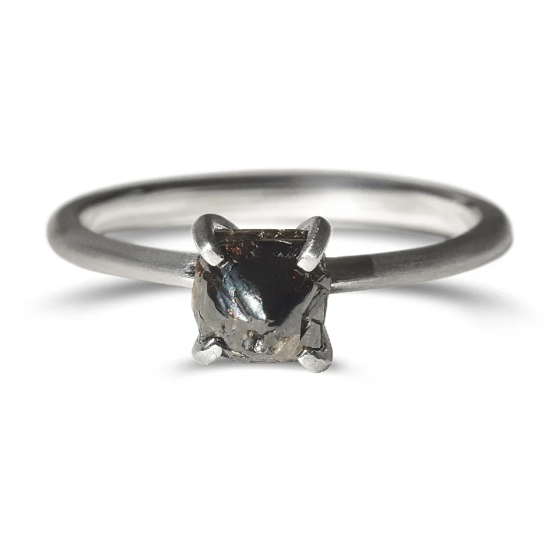 Rings Bargain Treasures-Black Octahedral Raw Diamond Solitaire Ring in 14k White Gold