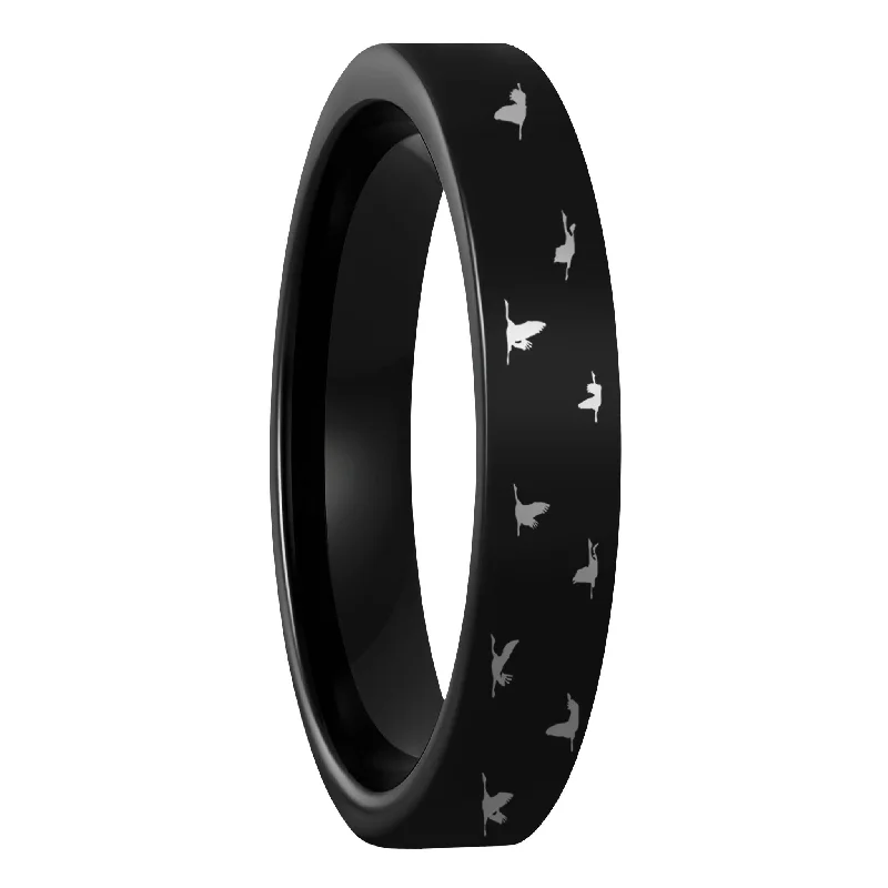 Rings With Floating Stones-Bird Flock Black Tungsten Women's Wedding Band