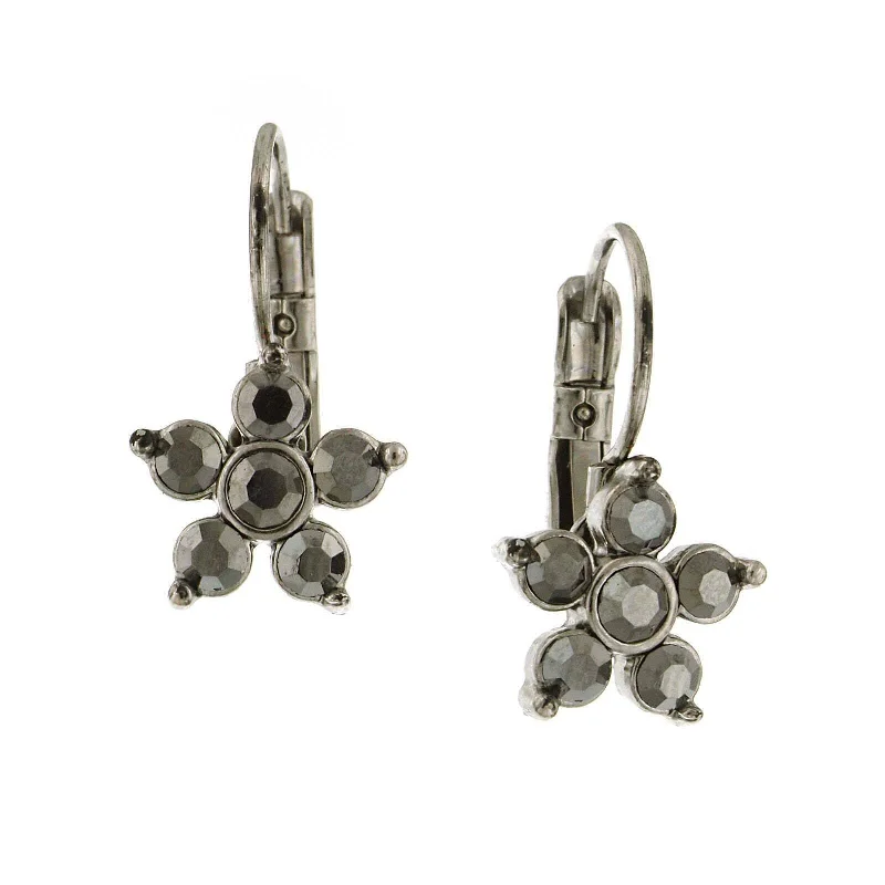 Earrings Scale Tips-1928 Jewelry Hematite Crystal Flower Lever Back Drop Earrings