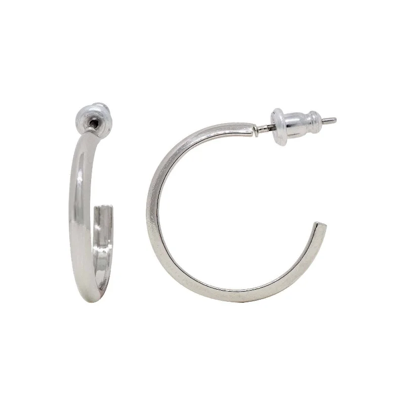 Earrings For Flat Lobes-1928 Jewelry Polished Silver Small Hoop Earrings