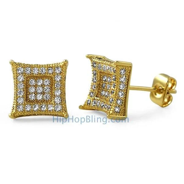 Earrings For Wide Studs-3D Box Kite L Gold Micro Pave Earrings