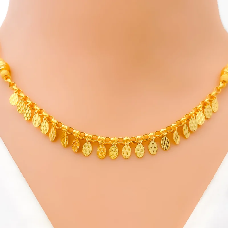 Necklaces For Open Nights-Shiny Shimmering Leaf 22K Gold Necklace Set