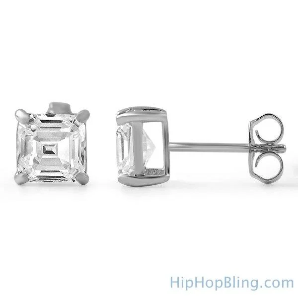 Earrings For Toe Rings-Asscher Cut CZ Stud Earrings .925 Silver