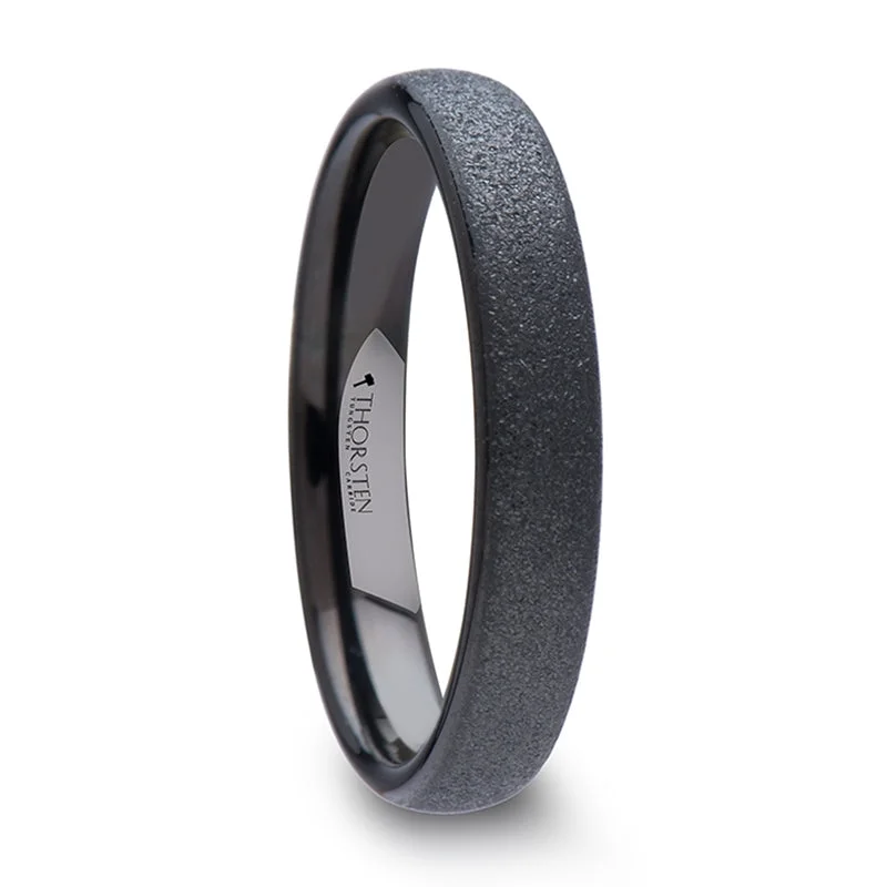 Rings Slip Tests-Sandblasted Black Tungsten Women's Wedding Band