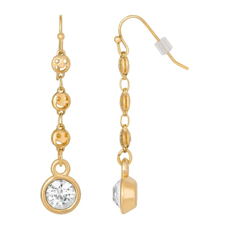 Earrings For Vest Style-1928 Jewelry Happy Face Chain Crystal Linear Drop Earrings