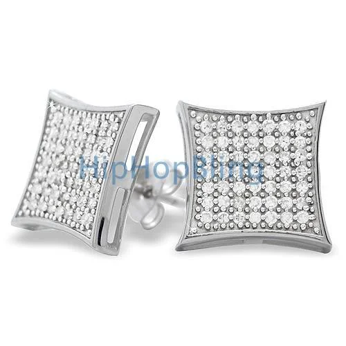 Earrings With Raw Gems-XL Kite CZ Micro Pave Iced Out Earrings .925 Silver