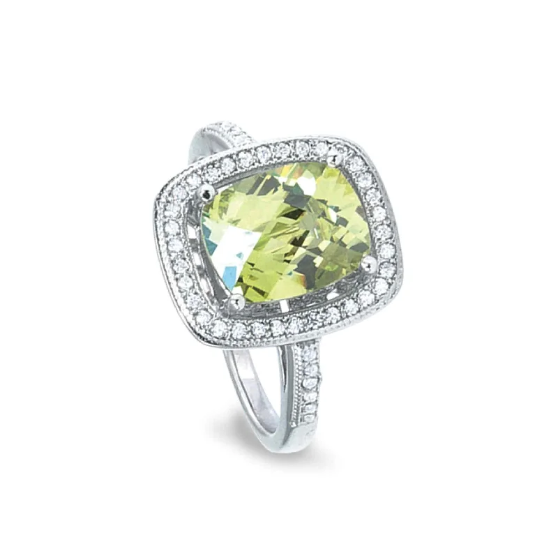 Oversized Rings For Swagger-Simulated Peridot Women's Halo Ring with Simulated Diamonds