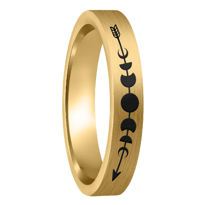 Rings For Market Days-Moon Phases Arrow Brushed Gold Tungsten Women's Wedding Band