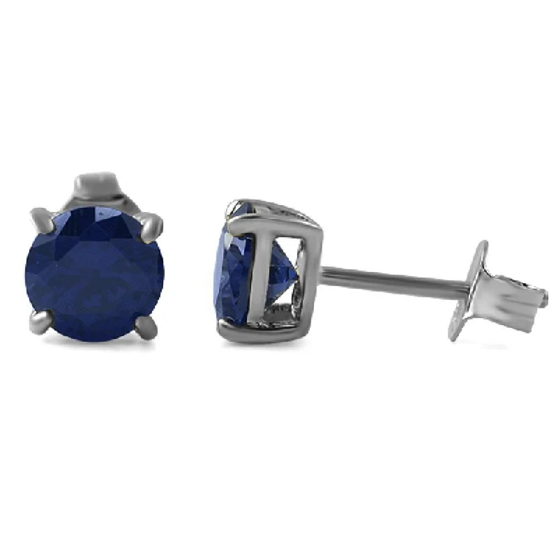 Best Hush Earrings-Lab Sapphire Round Stud Earrings .925 Silver