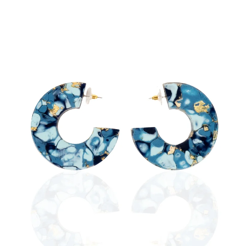 Earrings For Lone Wear-Sierra Hoops - Navy/ Metallic Gold Marble