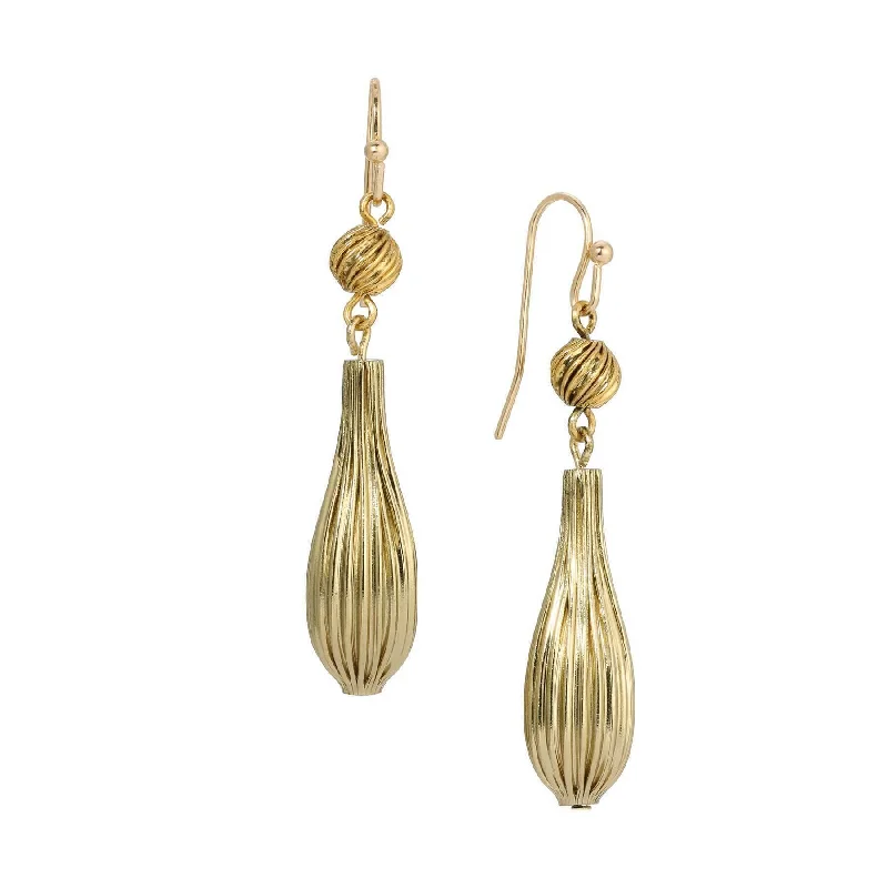 Earrings Clasp Hold-1928 Jewelry Gold Corrugated Textured Dangle Drop Earrings