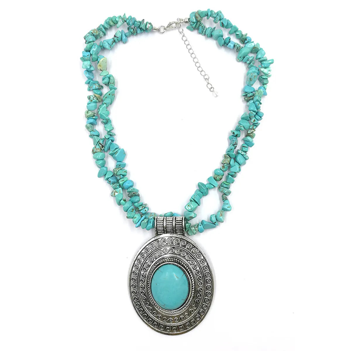 Hard Necklaces For Life-Retro Oval Alloy Turquoise Gravel Wholesale Pendant Necklace