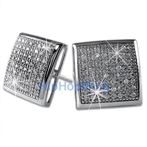 Earrings For Busy Adults-XXL CZ Puffed Box Bling Bling Micro Pave Earrings .925 Silver