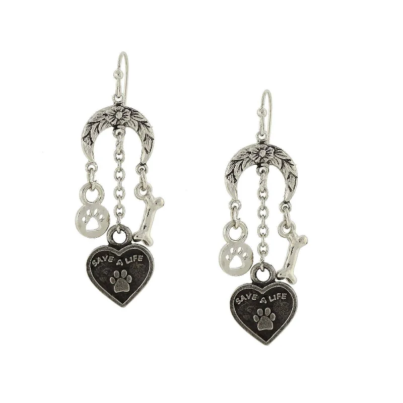 Earrings Flash Advice-1928 Jewelry Crescent Flower Moon Save A Life Heart Bone Paw Charm Earrings