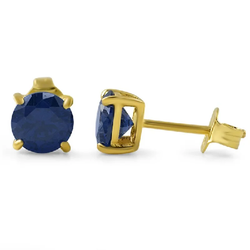 Earrings Life Rating-Lab Sapphire Round Stud Earrings Gold .925 Silver