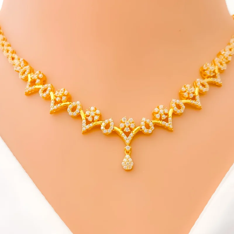 Necklaces Clasp Hold-Dainty Delicate Floral Drop 22k Gold CZ Necklace Set