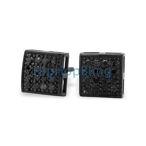 Earrings Hunt Guide-All Black Puffed Box CZ Micro Pave Earrings .925 Silver