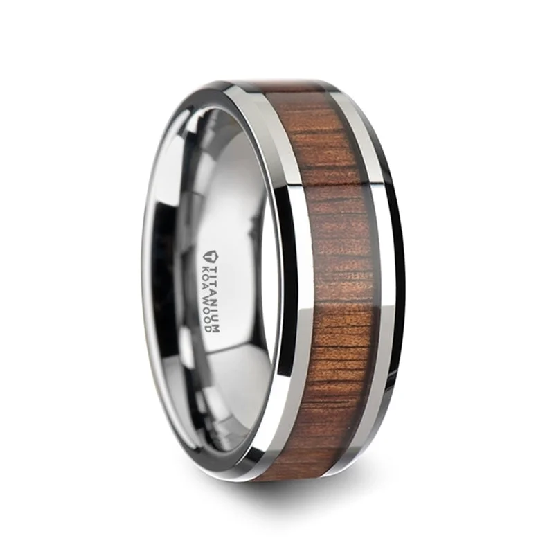 Rings For Unexpected Presents-Titanium Men's Wedding Band with Koa Wood Inlay