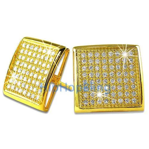 Refined Earrings For Class-XXL Deep Dish Box Gold Vermeil CZ Bling Micro Pave Earrings .925 Silver