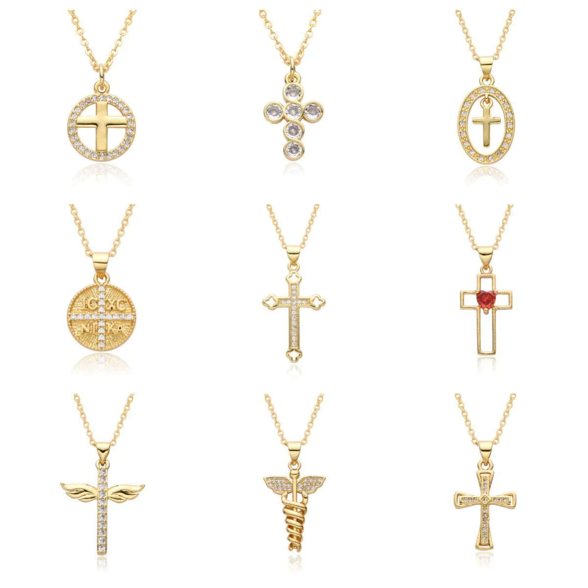 Necklaces For Chill Style-Copper Gold Plated Simple Style Shiny Cross Hollow Out Inlay Zircon Pendant Necklace