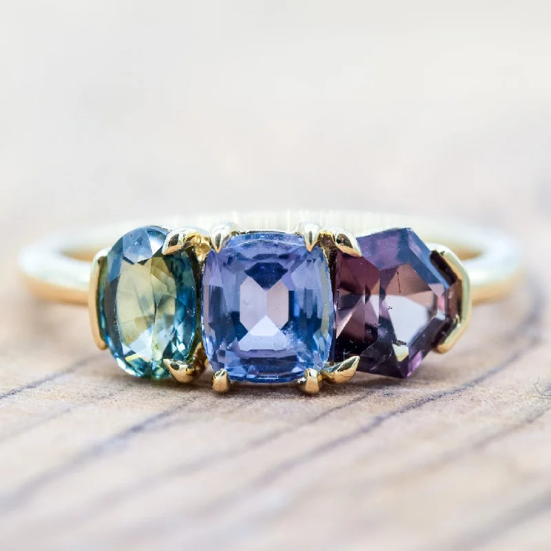 Rings Cult Favorites-The Aura Ring | A triple gemstone ring with mixed prong and half bezel settings