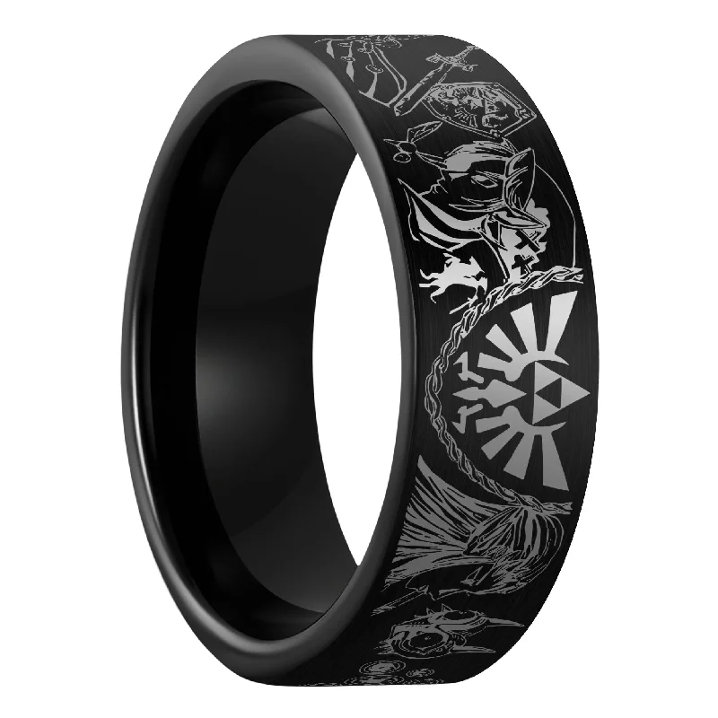 Rings For Fiery Shades-Legend of Zelda Brushed Black Tungsten Men's Wedding Band