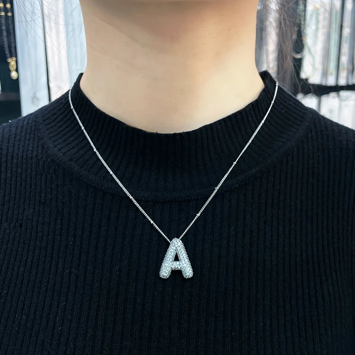 Necklaces For Flat Beam-Wholesale Elegant Simple Style Letter 304 Stainless Steel Copper Plating Inlay White Gold Plated Zircon Pendant Necklace