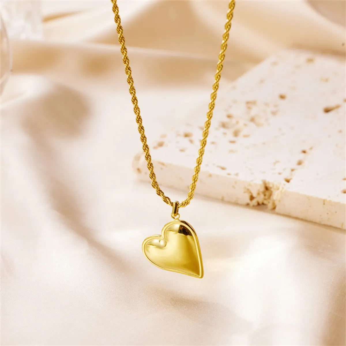 Necklaces For Icy Wear-Princess Heart Shape Stainless Steel Beaded Pendant Necklace