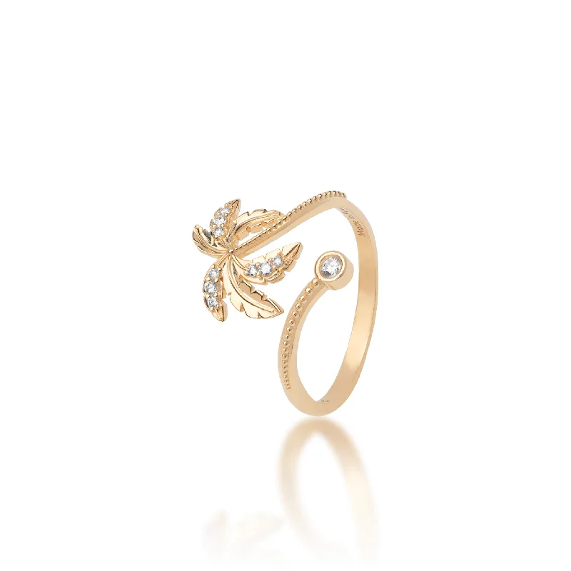 Find Rings For Savvy Shoppers-Paradise Palms - Palm Tree Ring in Gold with Diamonds - 18mm