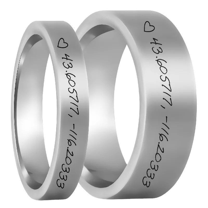 Crafted Rings For Originality-Custom Handwritten Coordinates Tungsten Couple's Matching Ring Set