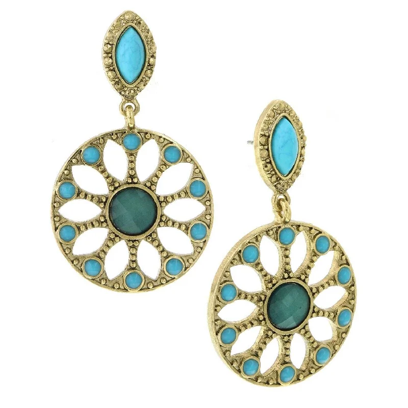 Earrings For Mild Seasons-1928 Jewelry Oasis Green & Turquoise Stone Drop Hoop Earrings