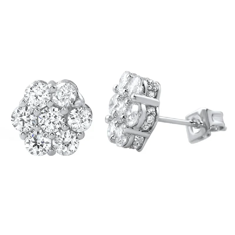 Earrings For Coffee Runs-3D Cluster CZ Micro Pave Bling Bling Earrings