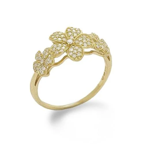 Rings For Overcast Moods-Plumeria Ring in Gold with Diamonds - 10mm