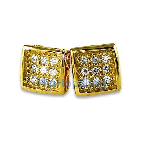 Earrings For Gem Glow-Small Deep Box Gold Vermeil CZ Bling Micro Pave Earrings .925 Silver