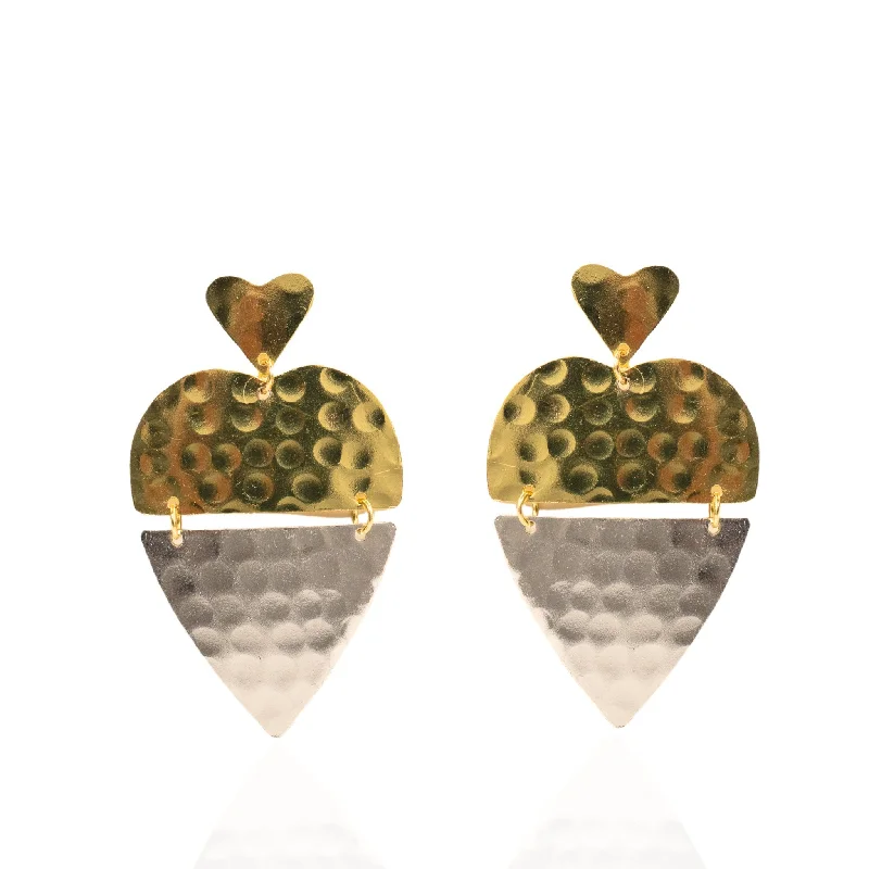 Earrings With Chunky Loops-Athena Hammered Heart Dangles - Gold/Silver