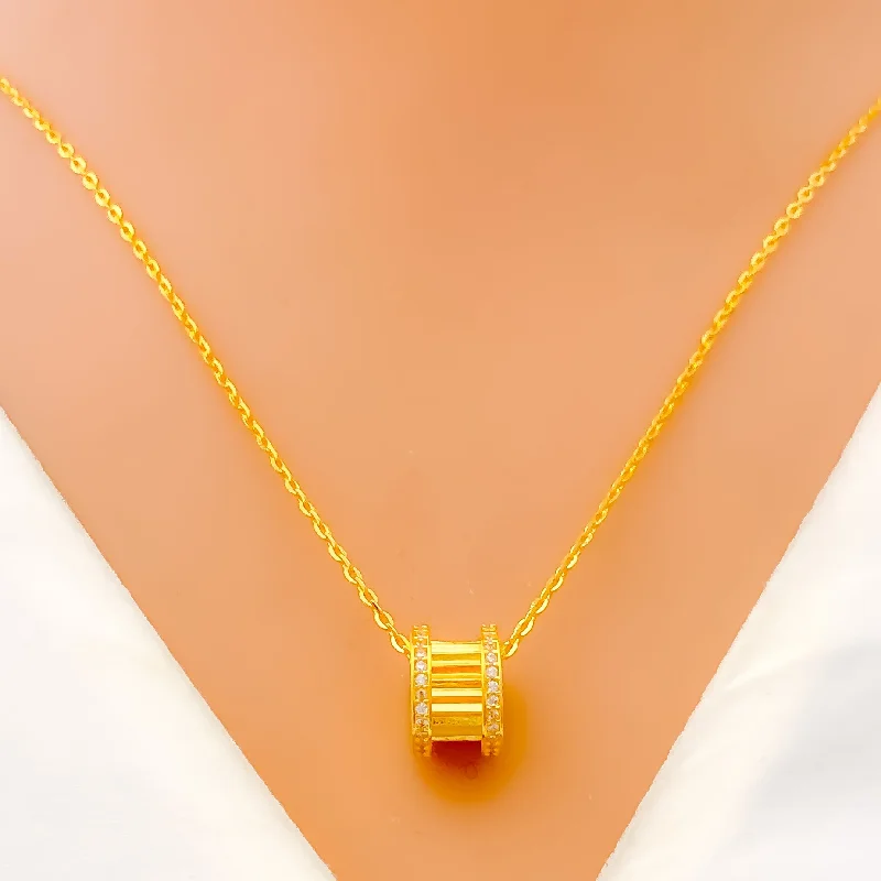 Necklaces For Hot Flair-Brilliant Striped 21k Gold Modish CZ Necklace