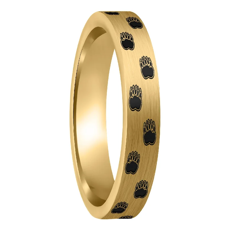 Rings For Tide Moments-Bear Paw Print Brushed Gold Tungsten Women's Ring