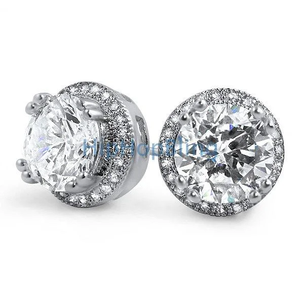 Earrings Flicker Rating-Pave Ice Border CZ Solitaire Bling Bling Earrings