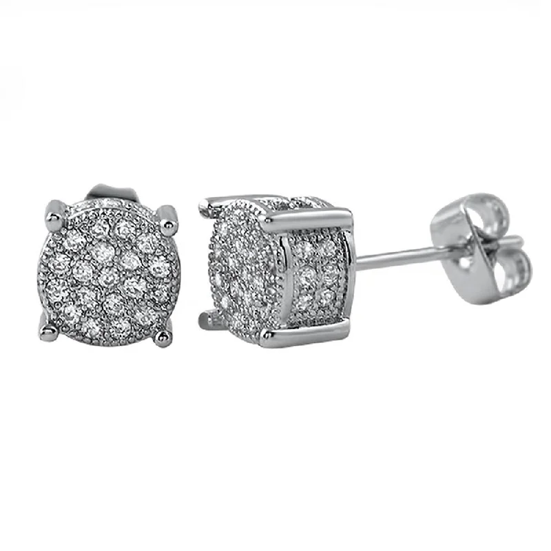 Earrings For Grand Occasions-360 Round Rhodium CZ Micro Pave Earrings