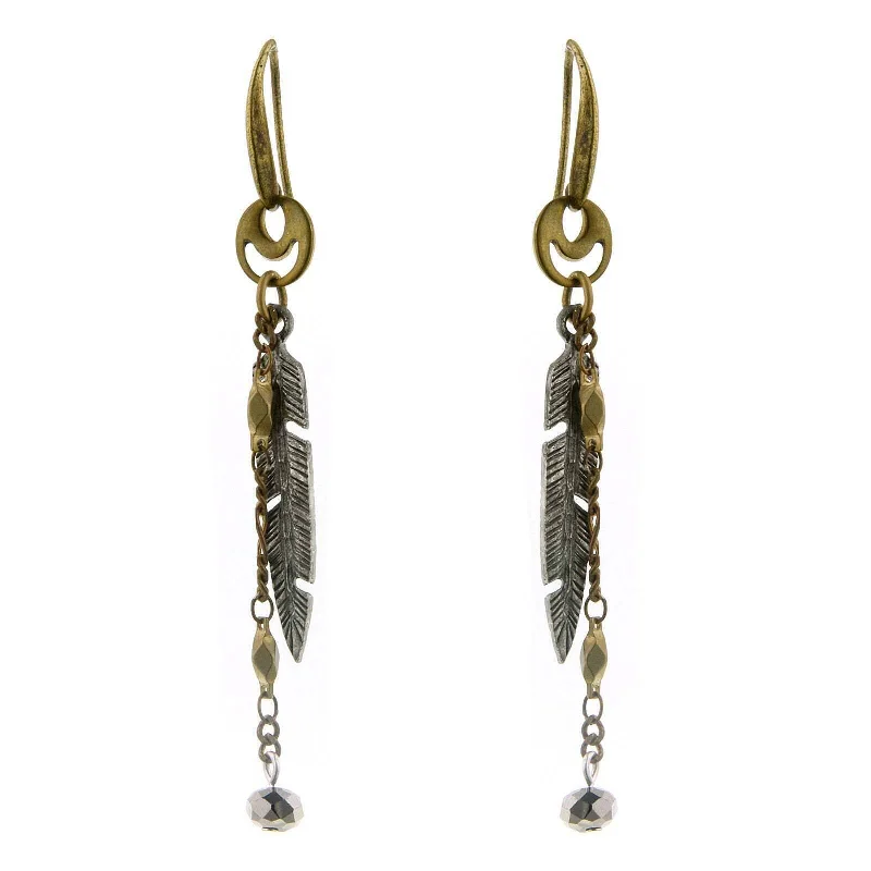 Earrings Wear Ease-T.R.U. Two Tone Delicate Feather Drop Earrings