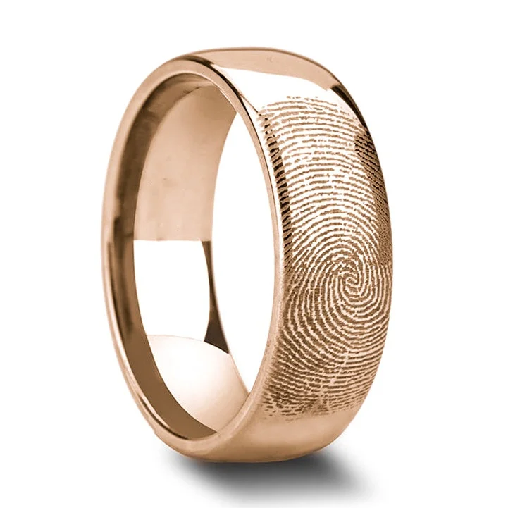 Rings For Masquerade Balls-Custom Fingerprint Engraved Rose Gold Plated Men's Tungsten Ring