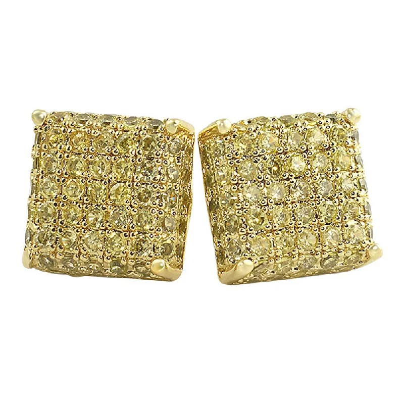 Earrings Build Tips-3D Square Lemonade CZ Bling Bling Earrings