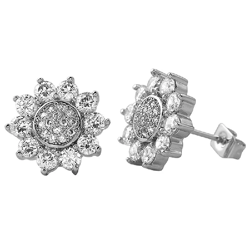 Earrings Style Hints-Sun Shine Rhodium CZ Bling Bling Earrings